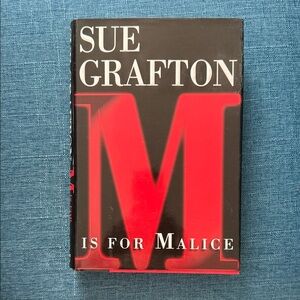 Sue Grafton "M Is for Malice" Hardcover - Black & Red Cover